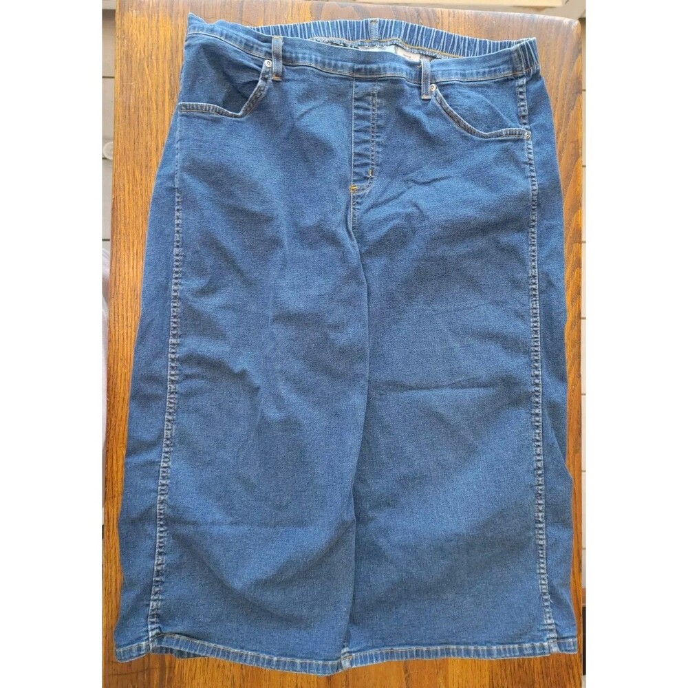 Classic Wide Leg Cropped Pants Liz&Me 38" Pull On 19" Inseam Blue Denim